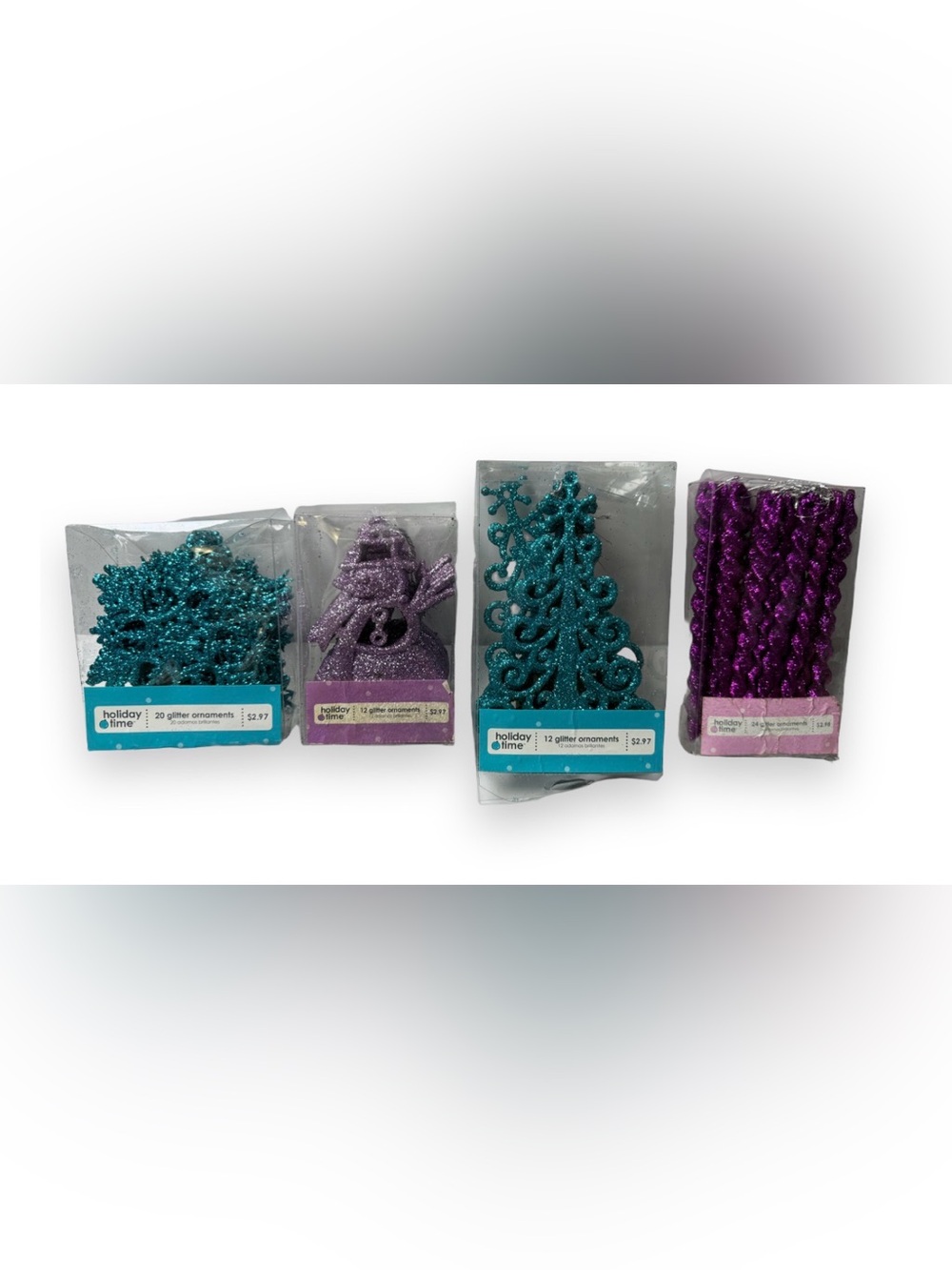 Holiday Time Teal & Purple Glitter Ornament Assortment